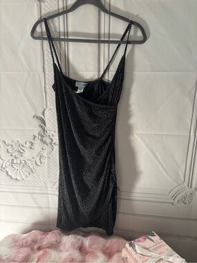 Cosmic Beauty Sparkle Black/Silver Striped Stretchy Slip Dress Size XL